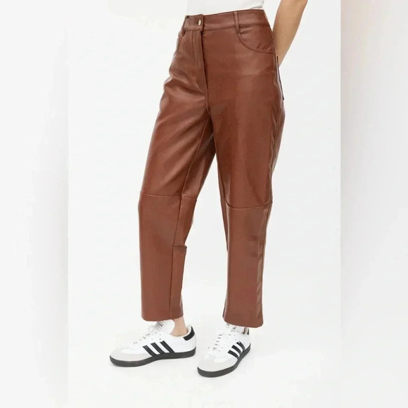 Aritzia Wilfred Free Oracle Pants High Rise Leather straight balloon leg brown - Picture 4 of 16